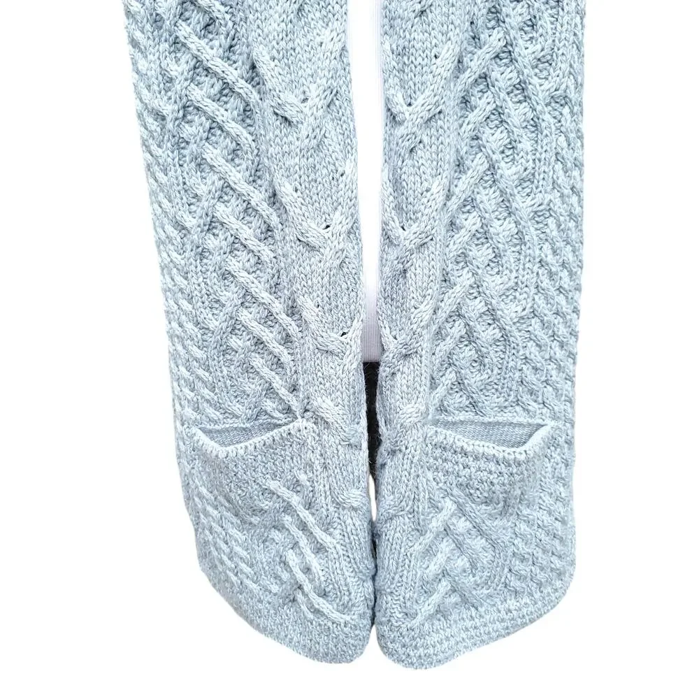 Kilronan Knitwear Blue Green Irish Wool Cable Knit Sweater Vest Cardigan Sz S